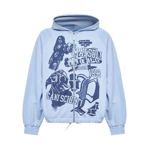 Pdf Men Light Blue Printed Cotton A Zip-Up Hoodie